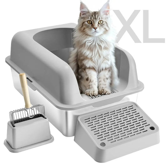 Stainless Steel XL Cat Litter Box with High Walls and Lid