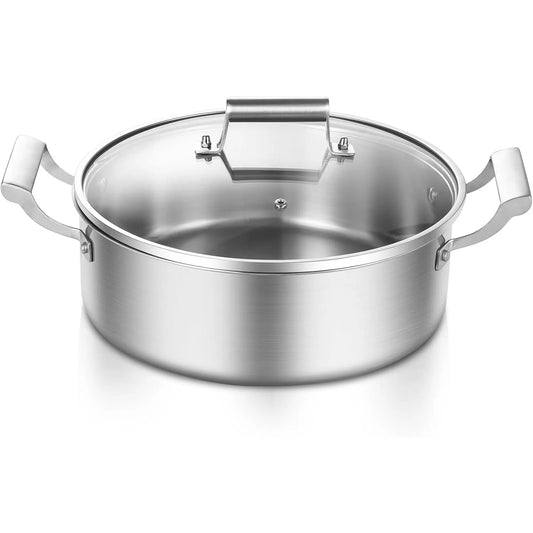 Stainless Steel 5.5QT Cookware Everyday Pan with Glass Lid