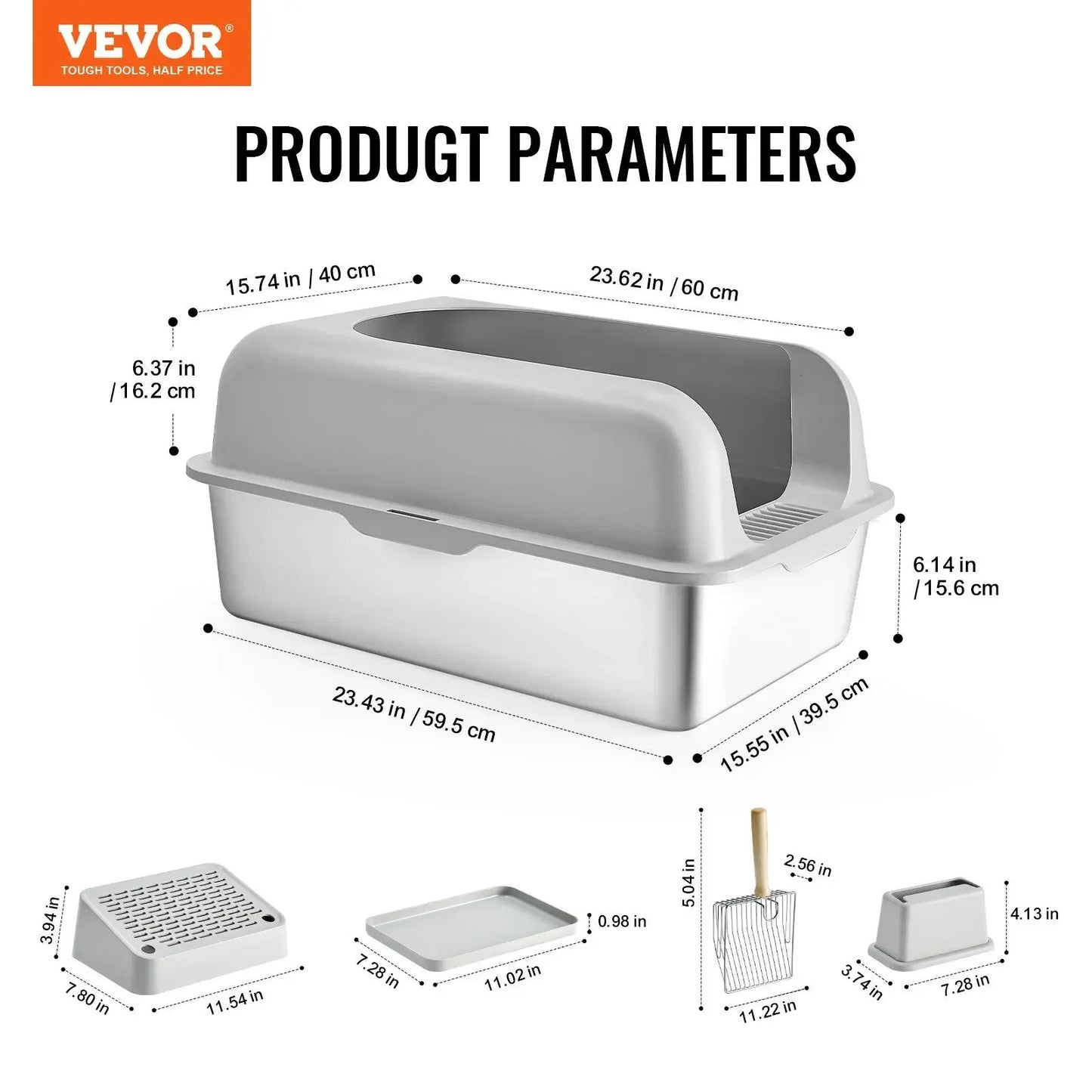 Stainless Steel XL Cat Litter Box with High Walls and Lid