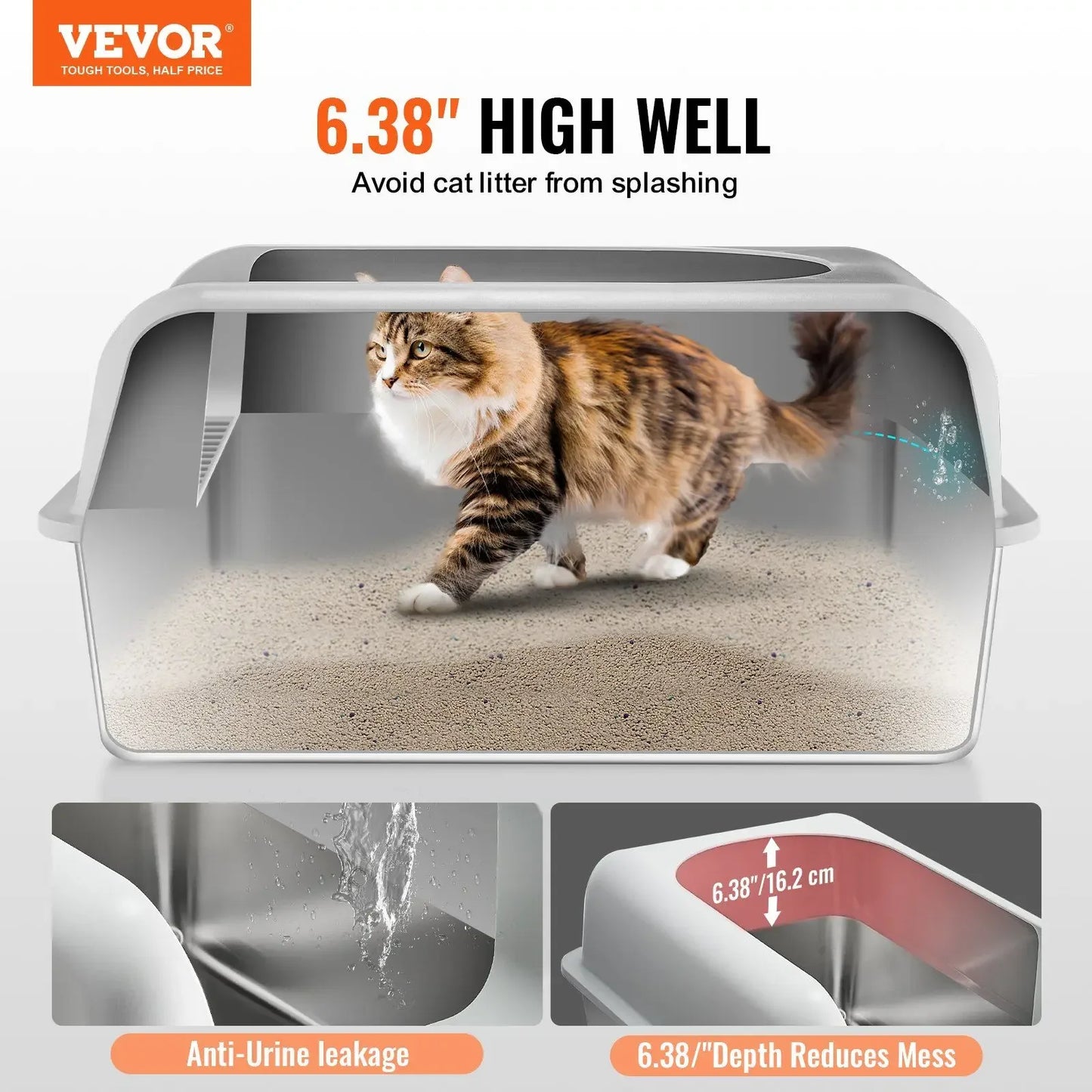Stainless Steel XL Cat Litter Box with High Walls and Lid