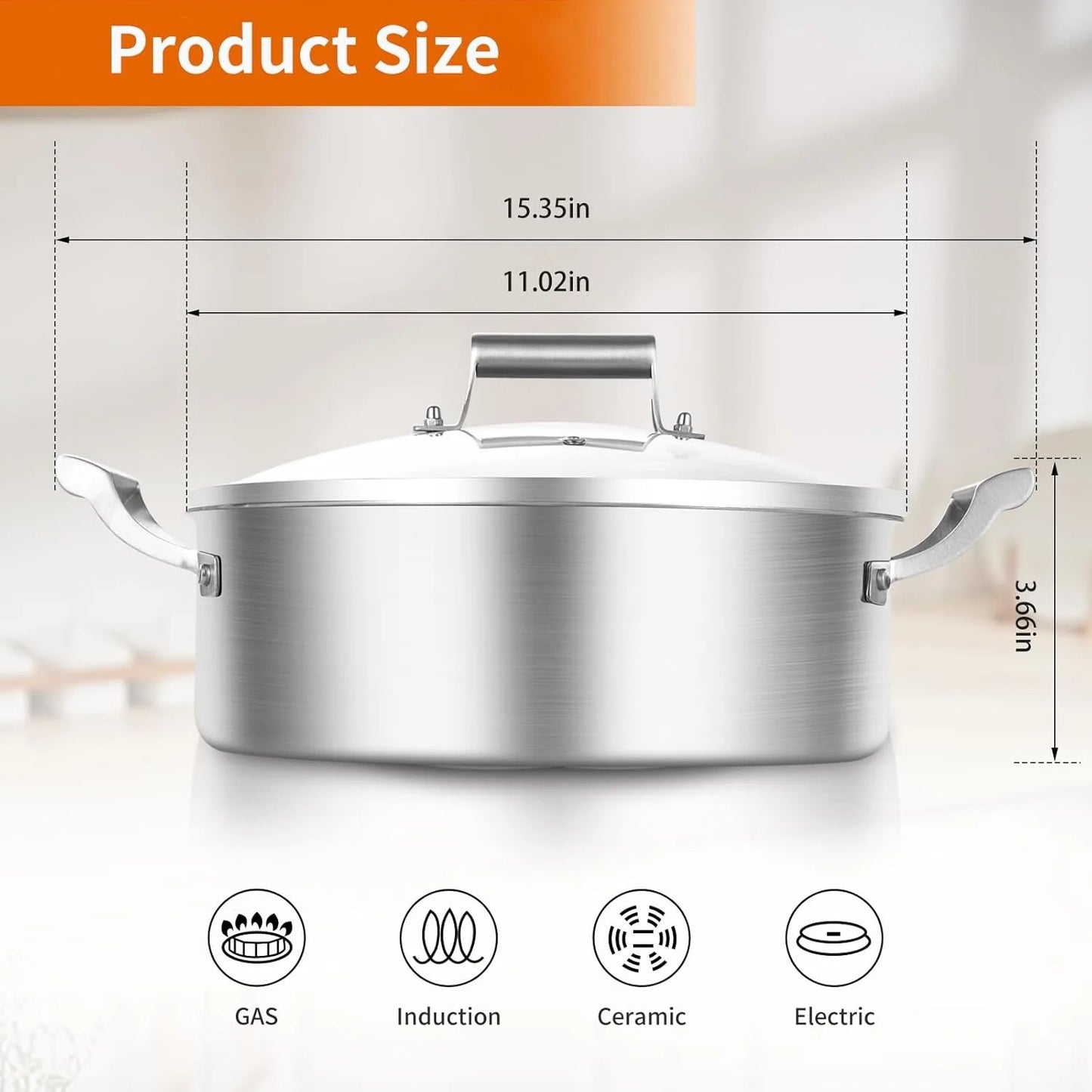 Stainless Steel 5.5QT Cookware Everyday Pan with Glass Lid