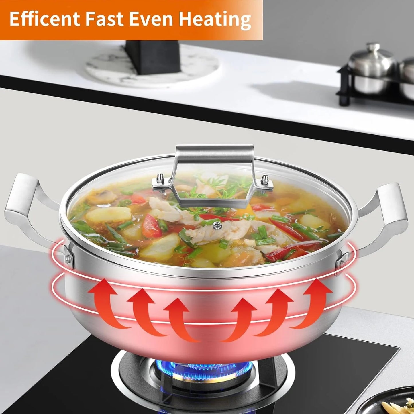 Stainless Steel 5.5QT Cookware Everyday Pan with Glass Lid